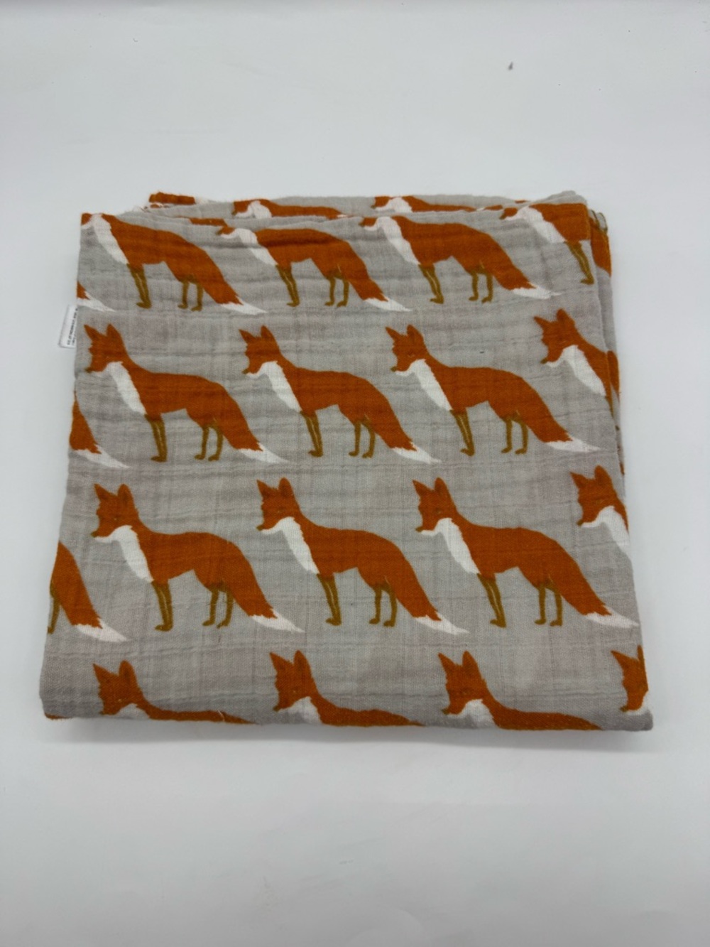 Milkbarn Fox Print Muslin Swaddle in Rust, White, Gray